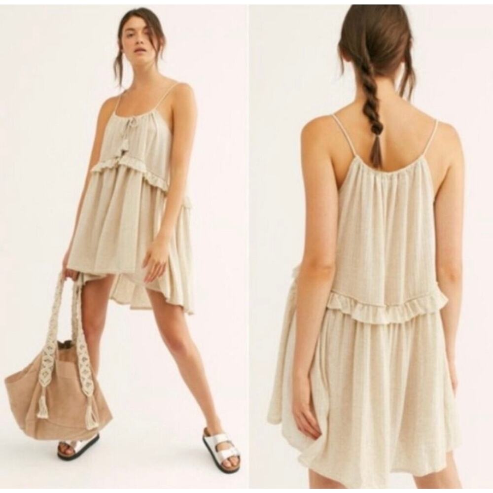 FREE PEOPLE Beach Rosaline Tunic Swing Halter Sundress in Cream Size Medium - Picture 2 of 3